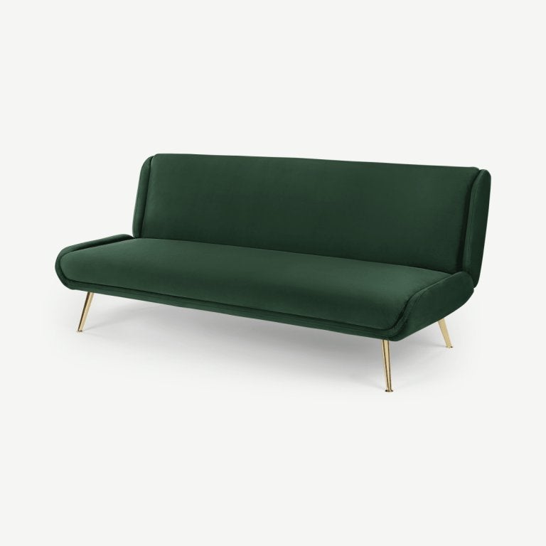 Slaapbank Moby Groen Velvet, designed by MADEcom., Ophalen, 150 tot 200 cm, Tweepersoons, 75 tot 100 cm