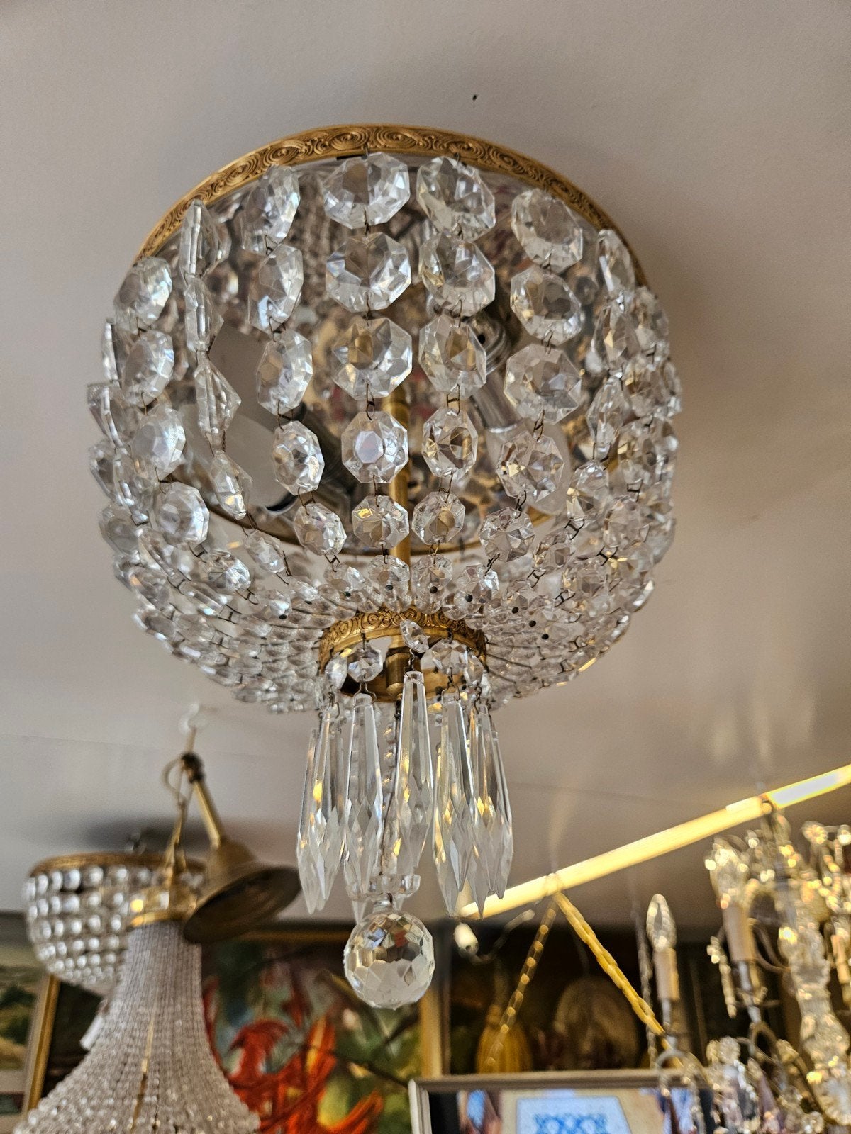 Antieke kristallen plafonnière, Antiek en Kunst, Antiek | Lampen, Ophalen of Verzenden