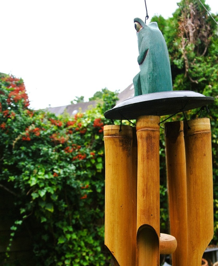 Windgong bamboe gong blikvanger kikker decoratie terras, Tuin en Terras, Ophalen of Verzenden, Zo goed als nieuw