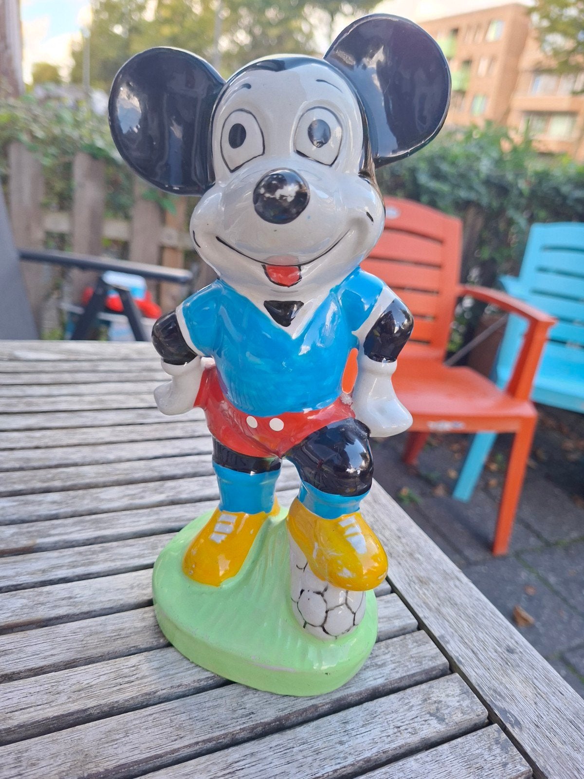 Mickey Mouse voetbalbeeldje - Vintage Disney decoratie, Ophalen of Verzenden, Gebruikt