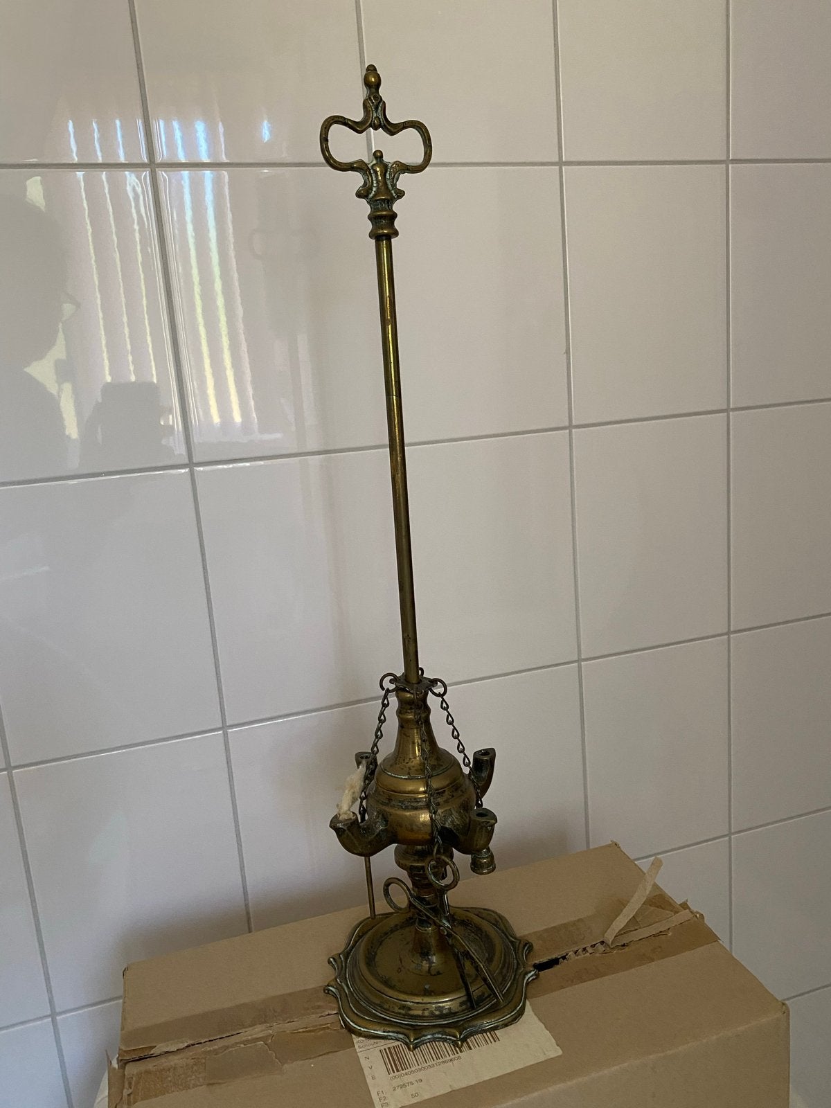 Antieke bronzen olielamp met 3 tuiten, Antiek en Kunst, Ophalen of Verzenden