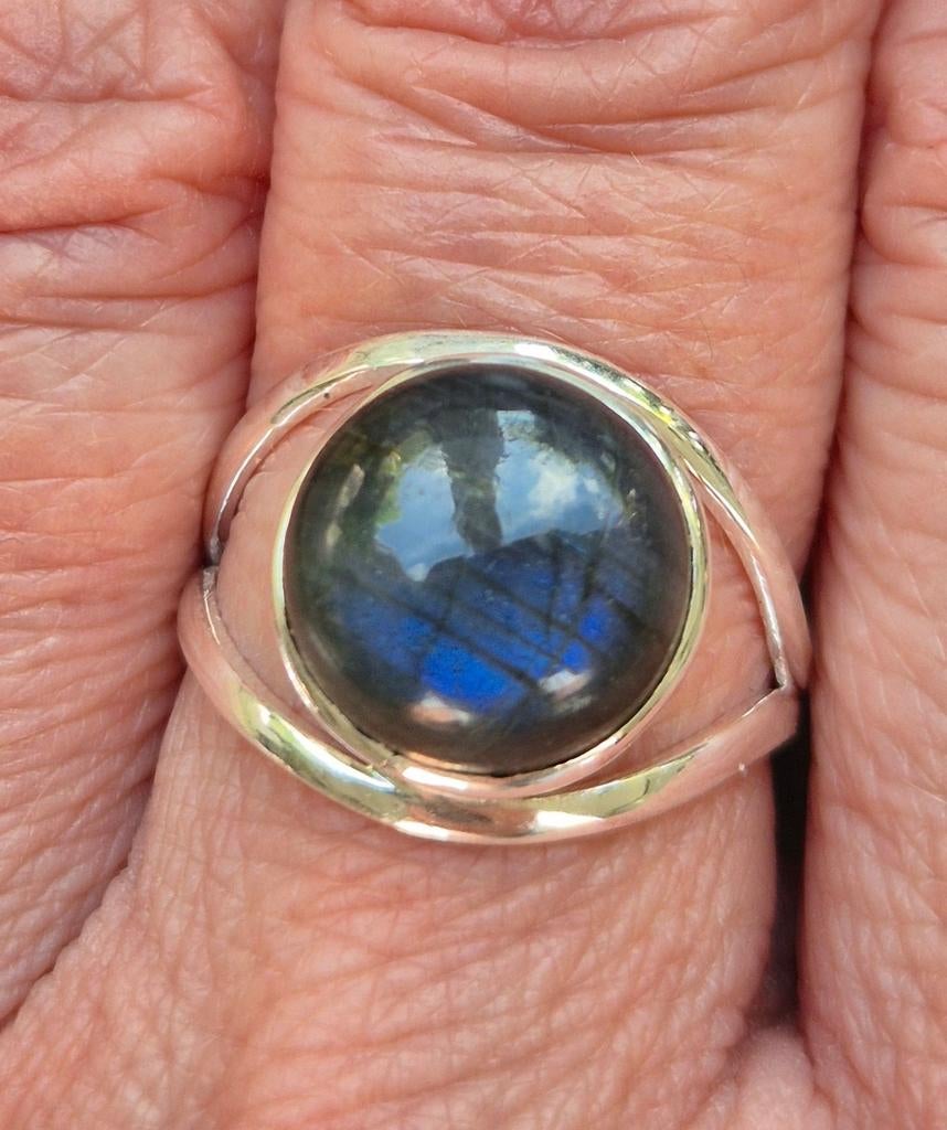 Zilveren ring met Labradoriet, 18 tot 19, Blauw, Nieuw, Ophalen of Verzenden