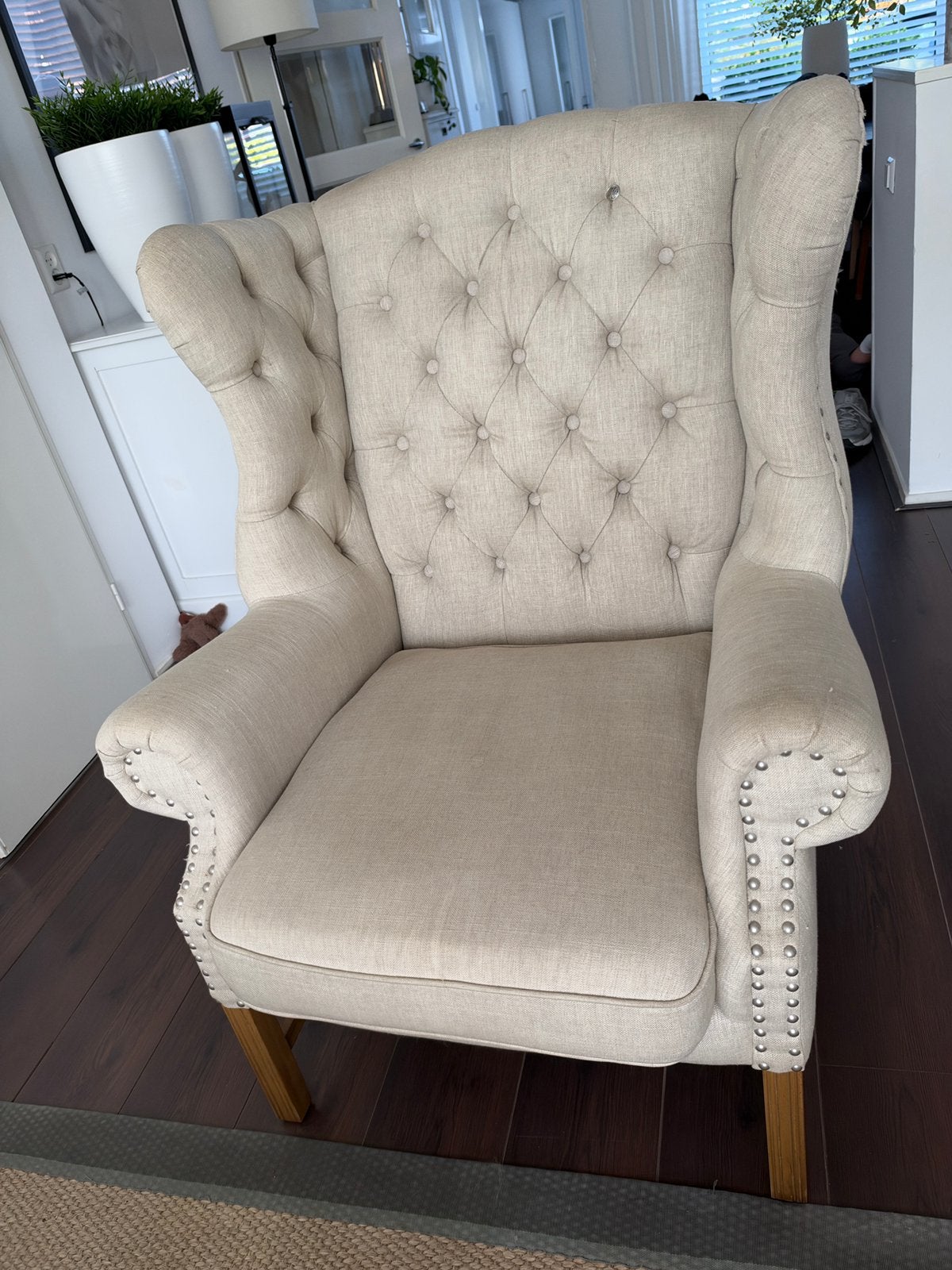 Riviera Maison Fauteuil inclusief poef TEAB, Ophalen, Gebruikt, 75 tot 100 cm, Stof