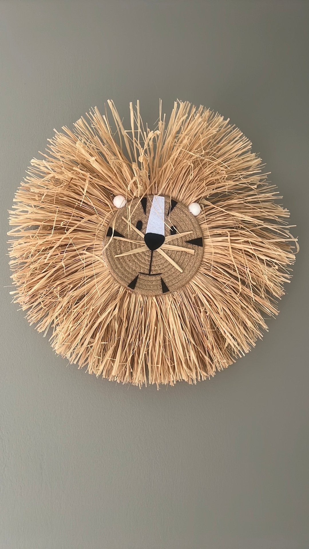 Leeuwen kop hanger riet met stof, Ophalen of Verzenden, Zo goed als nieuw, Wanddecoratie