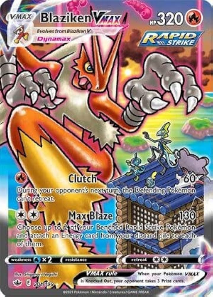 Blaziken VMAX CRE201 Pokémon Kaart - Rapid Strike, Ophalen, Zo goed als nieuw, Losse kaart, Foil