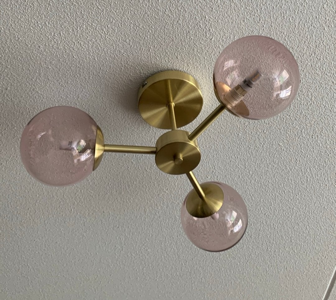 2x Mooie roze MADE plafonnières gouden messing, Ophalen, Zo goed als nieuw, Glas