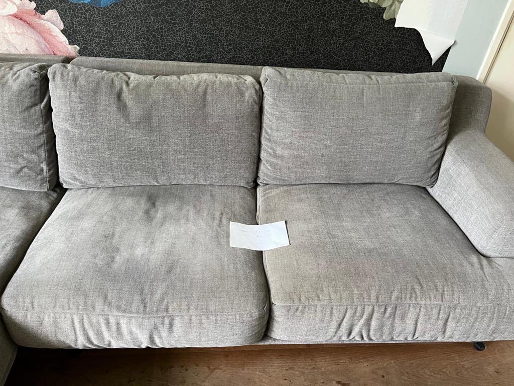 Grote grijze hoekbank - Gratis af te halen, Huis en Inrichting, Banken | Bankstellen, Gebruikt, Hoekbank, 250 tot 300 cm, 100 tot 125 cm