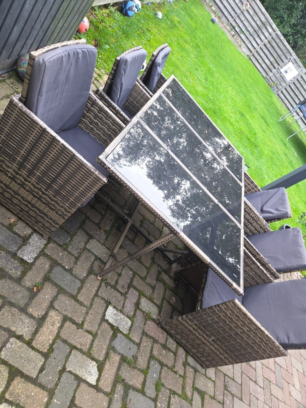 Tectake wicker tuinset 6 personen met glazen tafel, Ophalen, Gebruikt, 6 zitplaatsen, Wicker