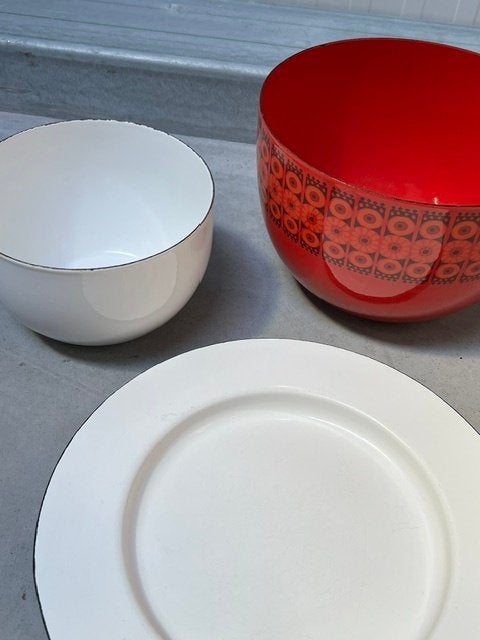 Finel schaal bord Kaj Franck design vintage emaille jaren 50, Overige materialen, Gebruikt, Finland, Schaal
