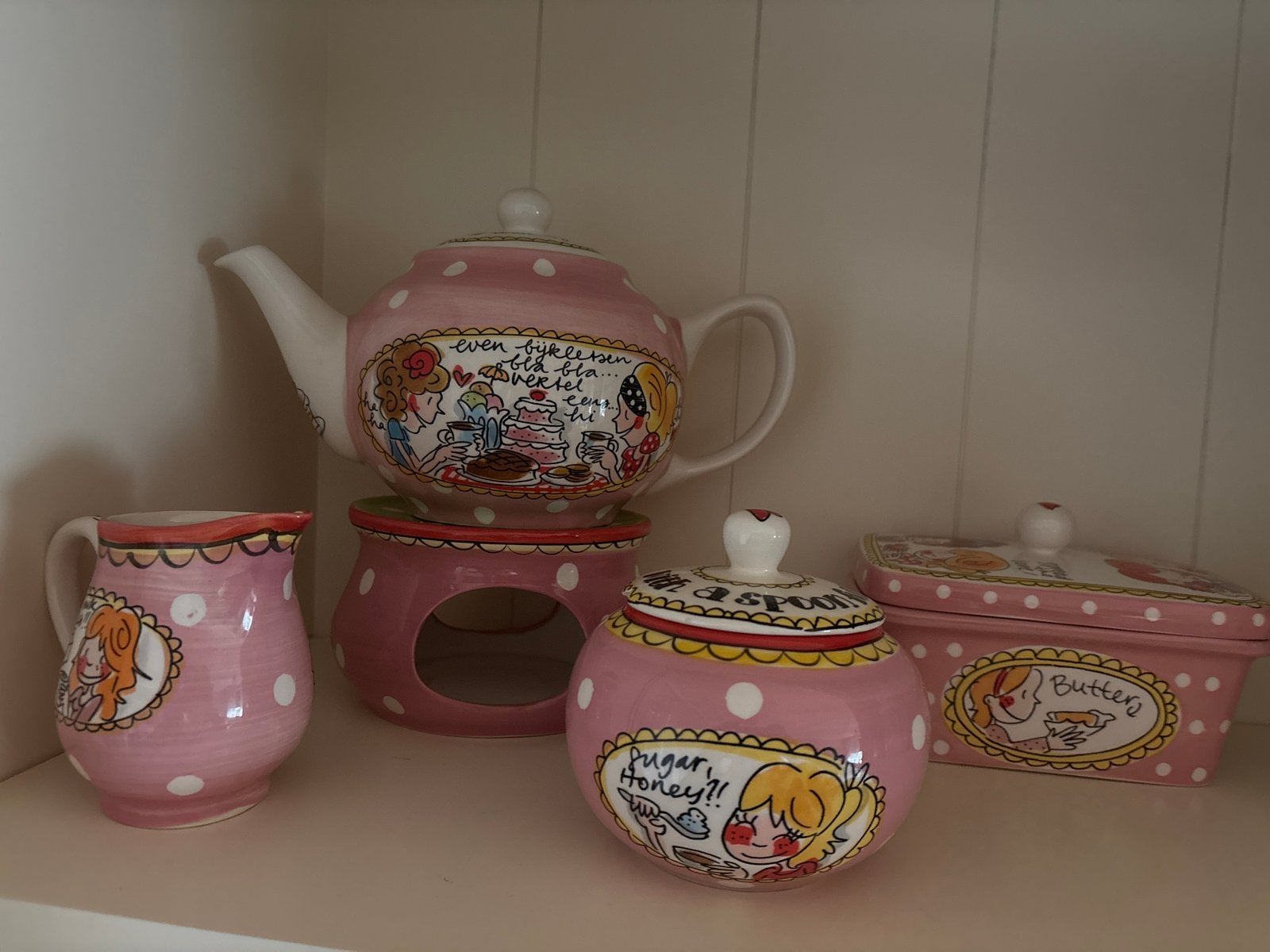 Blond Amsterdam theepot, suikerpot, melkkannetje, botervloot, Gebruikt, Keramiek, Ophalen of Verzenden, Blond Amsterdam