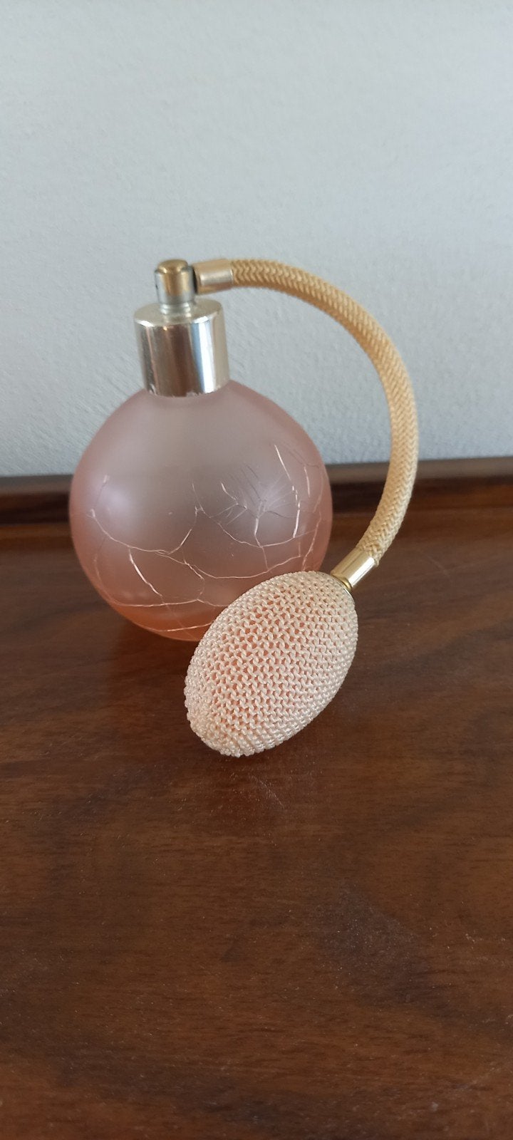Vintage roze parfumverstuiver, Zweeds Sea Glasbruk, Ophalen of Verzenden