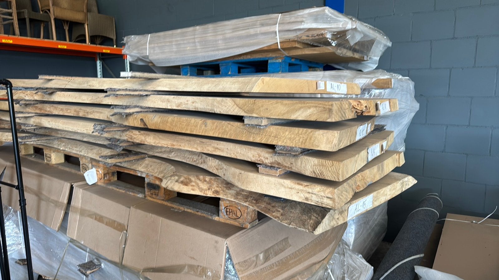Diverse eiken boomstam tafelbladen, Ophalen, 100 tot 150 cm, Eikenhout, Vijf personen of meer