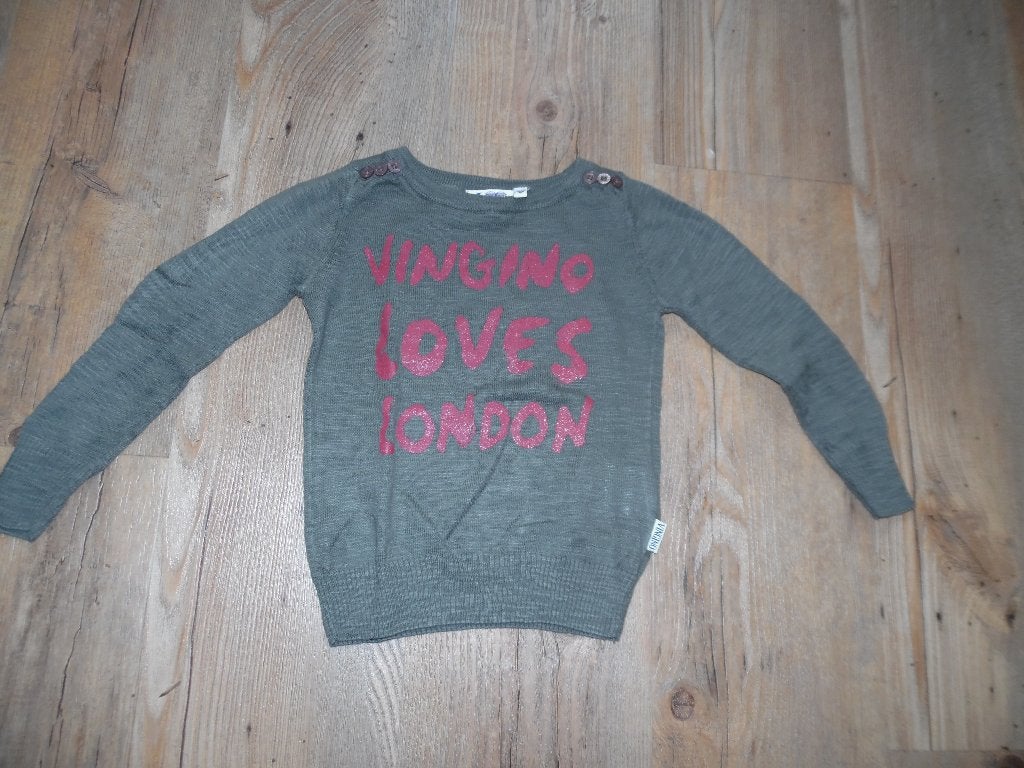 Vingino trui 'Vingino Loves London' - Grijs met roze mt 92, Gebruikt, Meisje, Trui of Vest, Ophalen of Verzenden