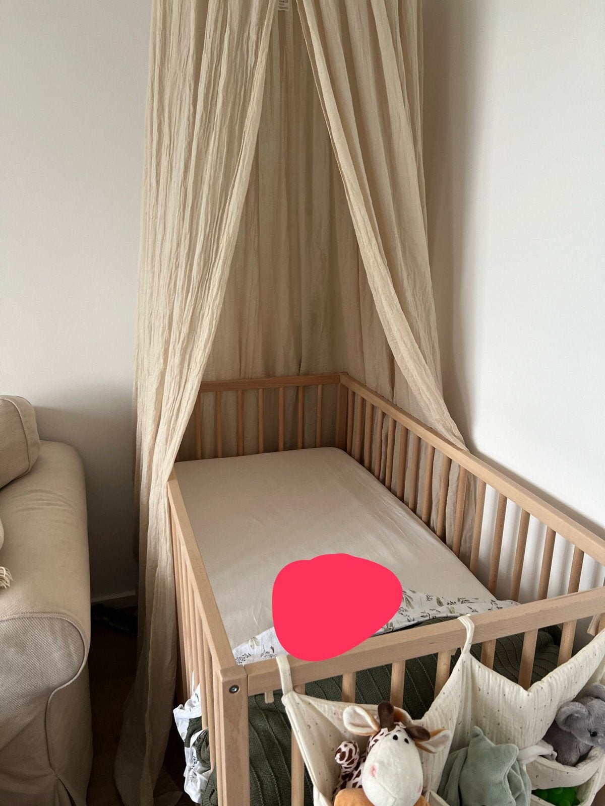 Klamboe met piekstok voor babybedje - Beige, Ophalen, Zo goed als nieuw, Klamboe