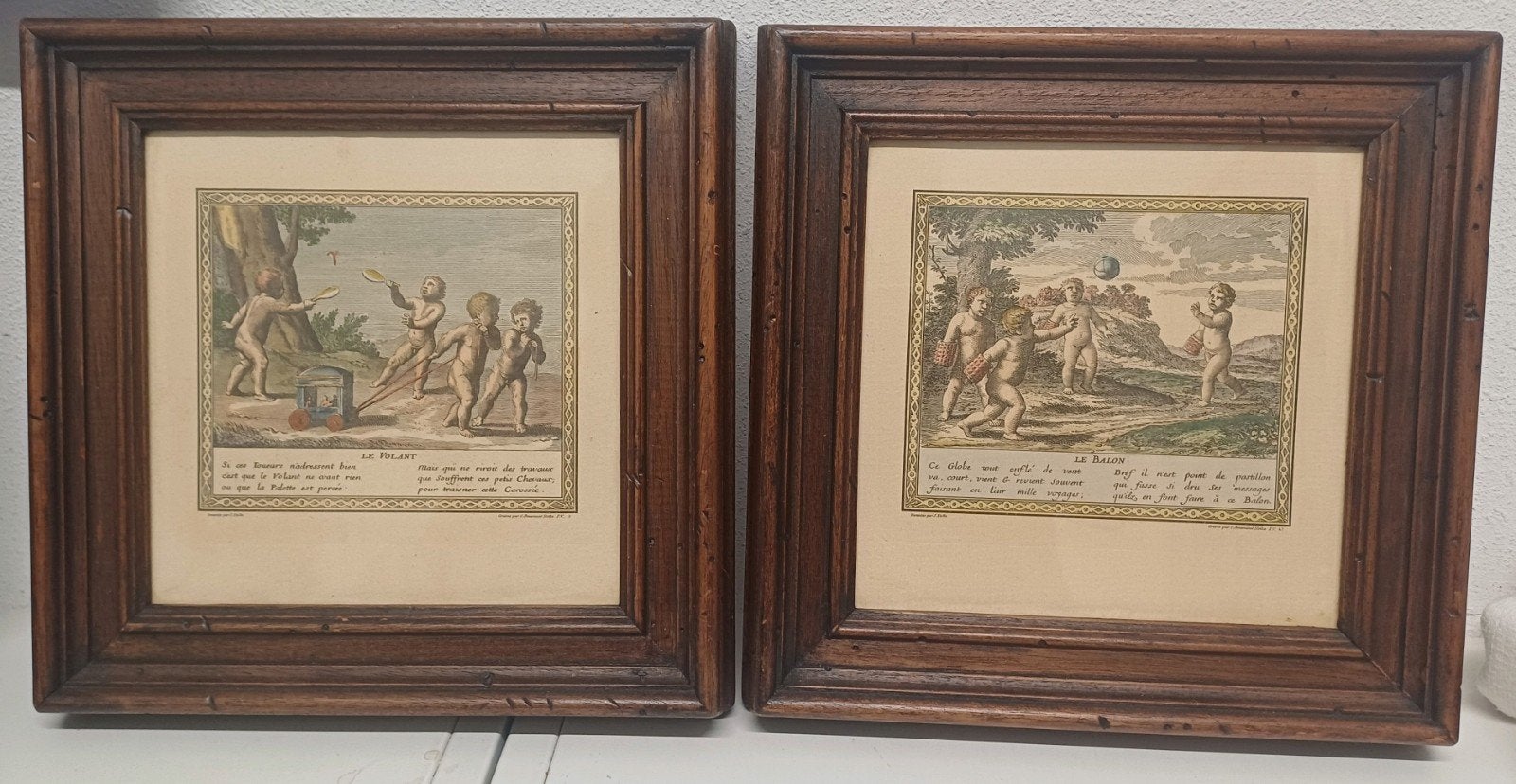 Set van 2 antieke ingelijste prenten (C. Bouzounet Stella), Ophalen of Verzenden, Klassiek, Ingelijst, Portret of Personen