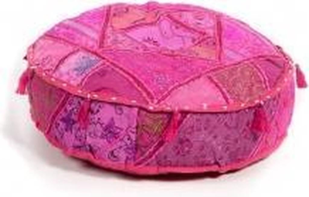 Oosterse Poef India - roze, Minder dan 50 cm, Rond, Nieuw, Minder dan 50 cm