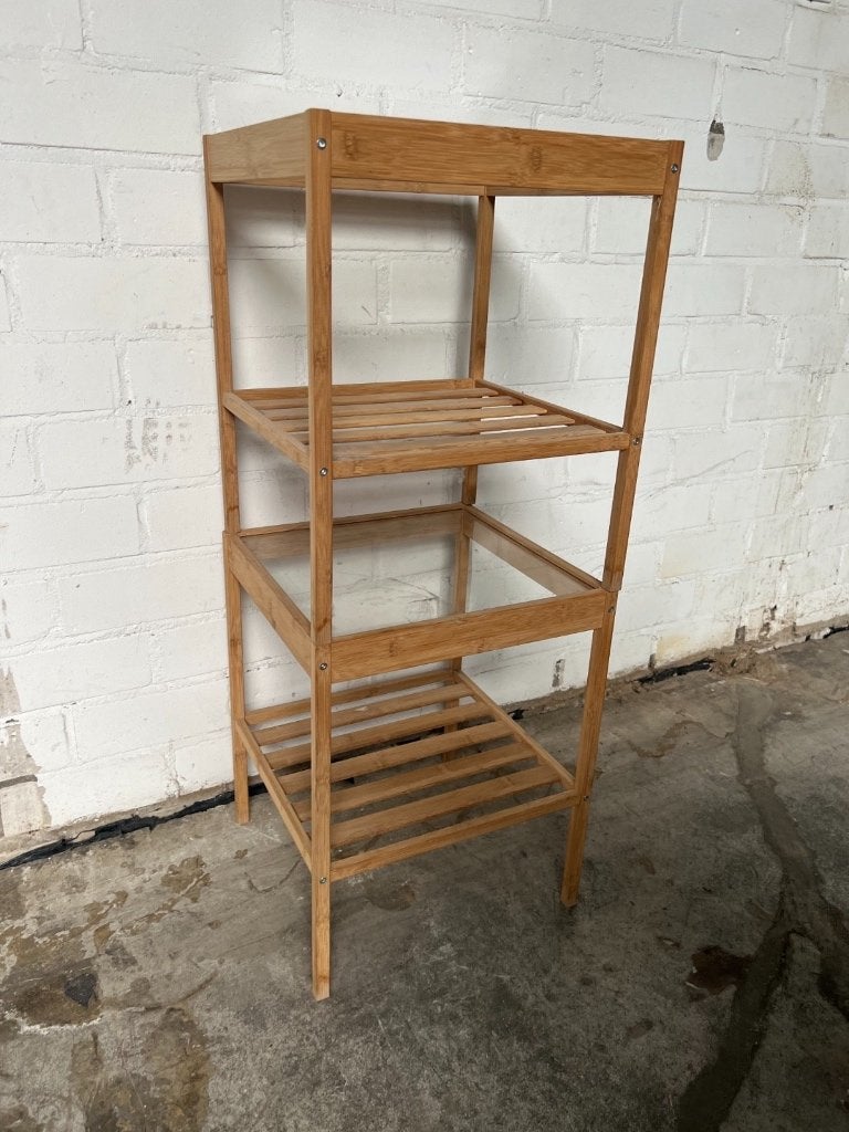 Set van 2 bamboe bijzettafels met open latten, Huis en Inrichting, Tafels | Bijzettafels, 45 tot 60 cm, Minder dan 55 cm, Vierkant