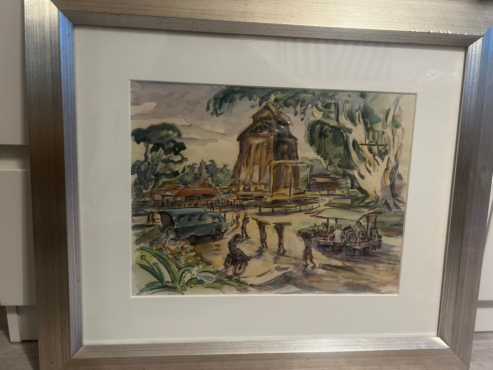 Jan Sluijters jr. aquarel schilderij stadsgezicht Bali, Antiek en Kunst, Ophalen of Verzenden