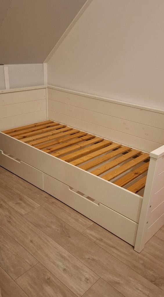 Houten Eenpersoonsbed, Huis en Inrichting, Slaapkamer | Bedden, Ophalen, Gebruikt, 90 cm, Eenpersoons