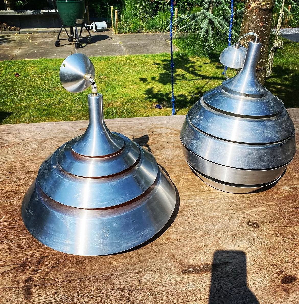 Prachtige Vintage Aluminium Lampen, Ophalen, Gebruikt, E27 (groot), Metaal