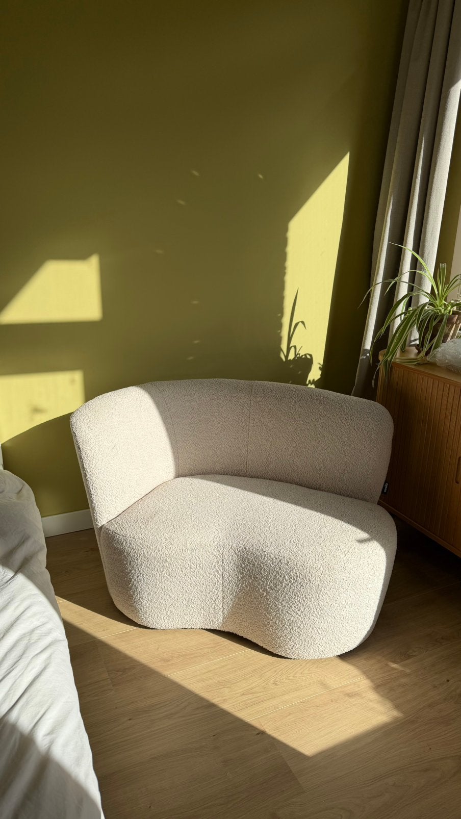 WOOOD fauteuil Stone crème bouclé stof met leuning links, X, 75 tot 100 cm, Ophalen of Verzenden, Stof