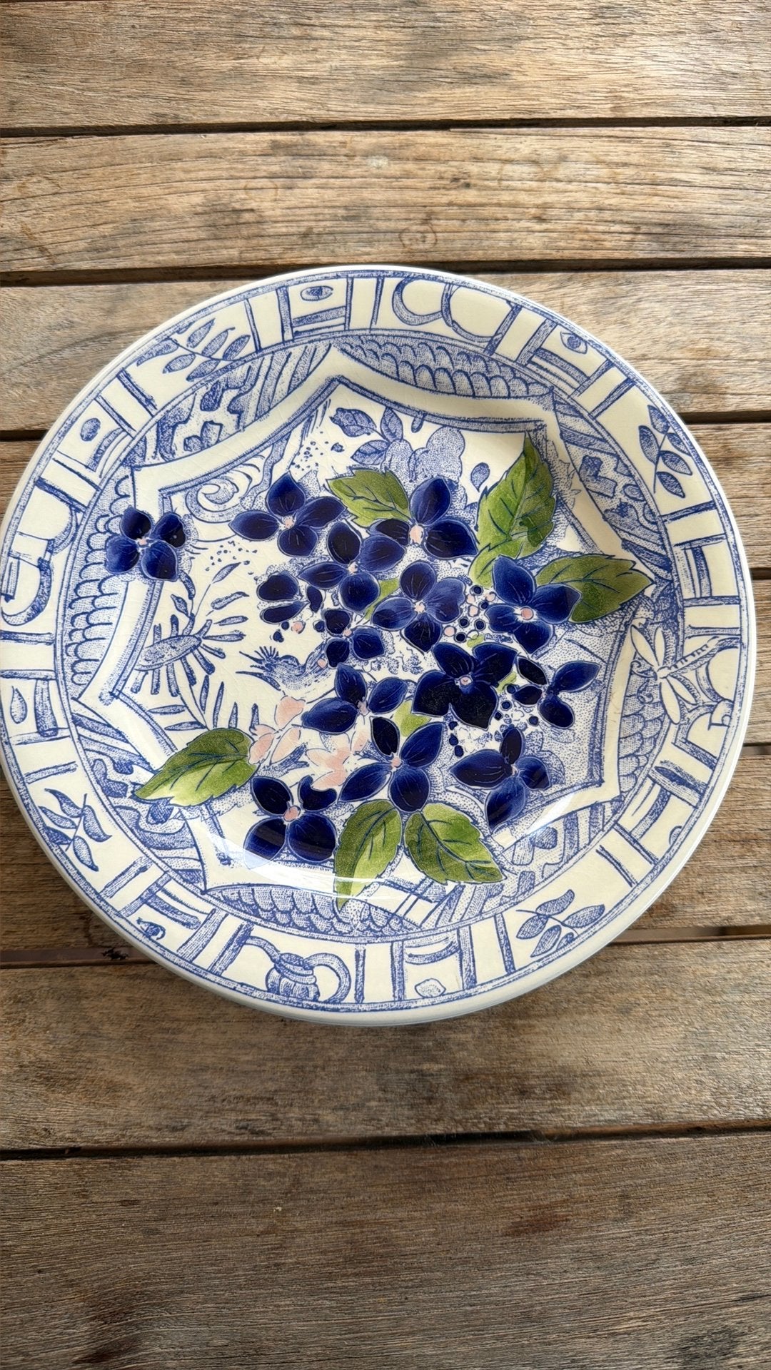 Gien OISEAU BLEU FLEURI Ontbijtborden, Huis en Inrichting, Keuken | Servies, Gebruikt, Ophalen of Verzenden, Bord(en), Overige stijlen