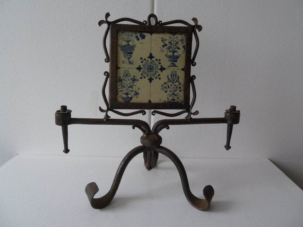 Oude smeedijzeren schemerlamp, Antiek en Kunst, Ophalen of Verzenden