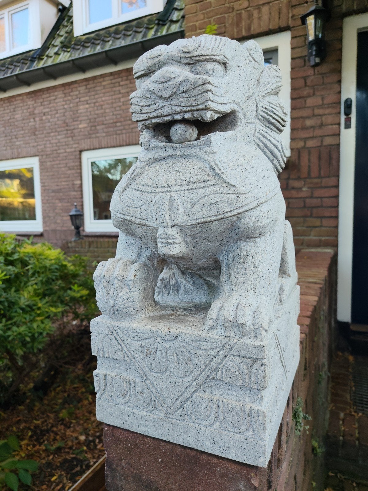 Stenen Chinese Foo Dog / Leeuw Beeld - Tuin Decoratie, Ophalen, Gebruikt, Steen/keramiek, Grijs