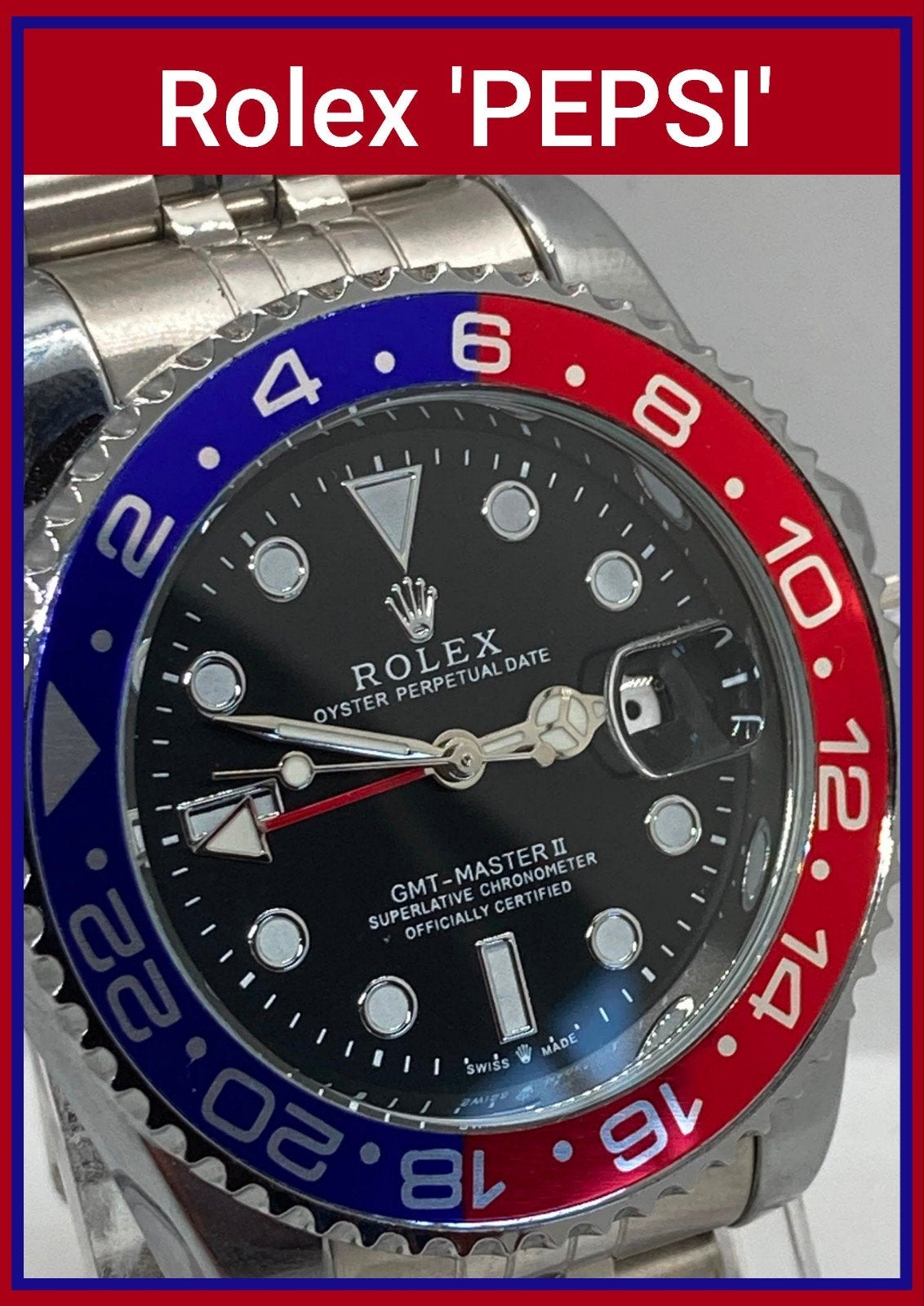 ROL GMT Pepsi met AUTO zwevende wijzer, Ophalen of Verzenden, Waterdicht, Nieuw, Zilver