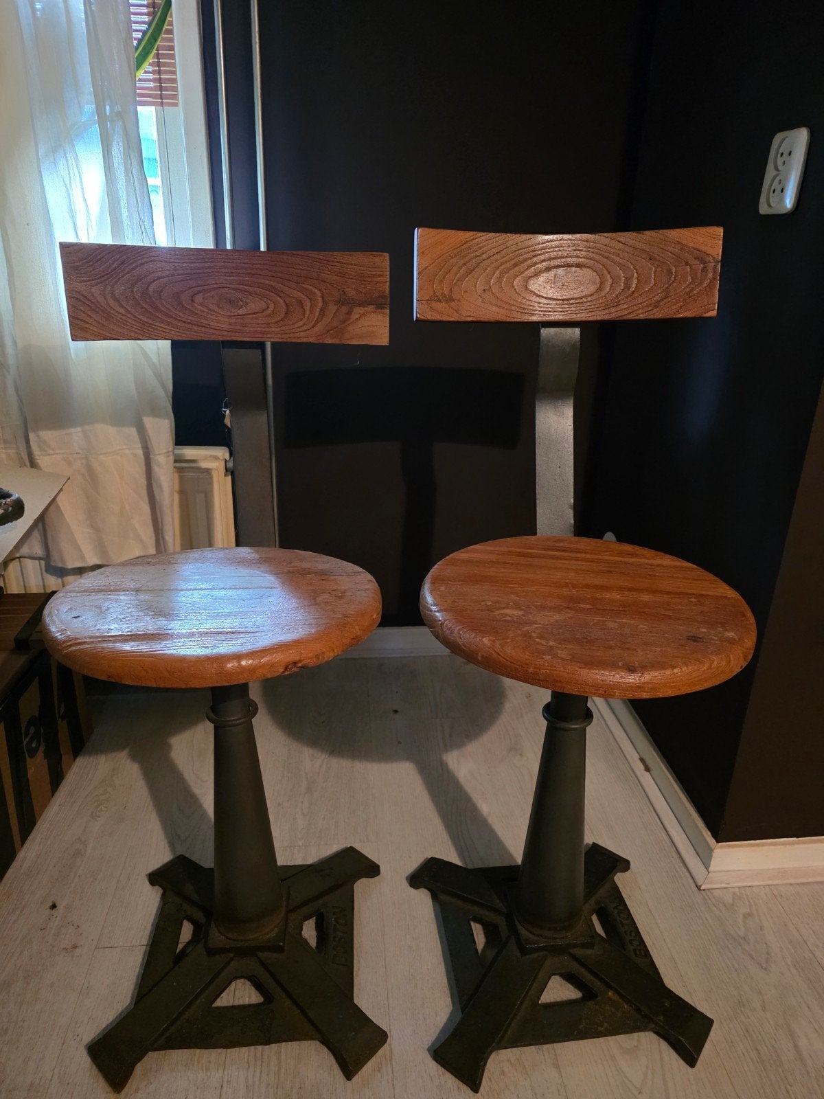 Boston industriële barstoelen/krukken, verstelbaar, Huis en Inrichting, Gebruikt, Twee, Bruin, Ophalen of Verzenden