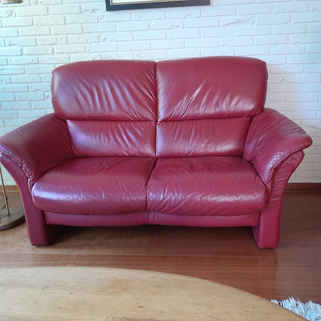 Bank 2 zits leer donkerrood gratis, Ophalen, Gebruikt, 150 tot 200 cm, Driepersoons