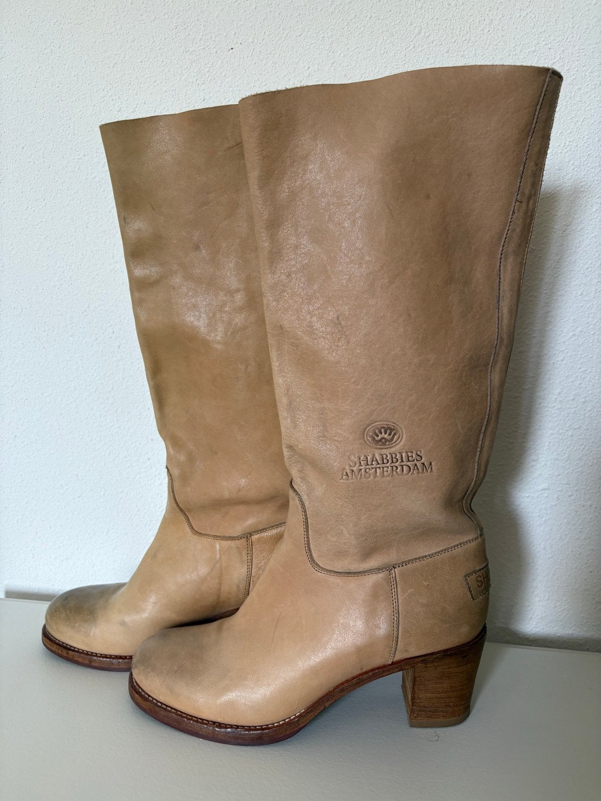 Shabbies Amsterdam leren laarzen maat 39 zgan, Hoge laarzen, Shabbies Amsterdam, Beige, Ophalen of Verzenden