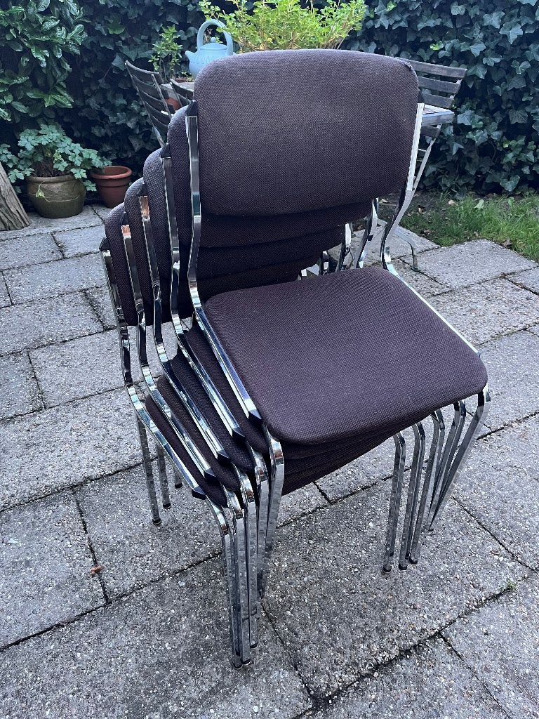 5 vintage/retro (stapelbare) stoelen, Ophalen, Gebruikt, Bruin, Vintage/retro