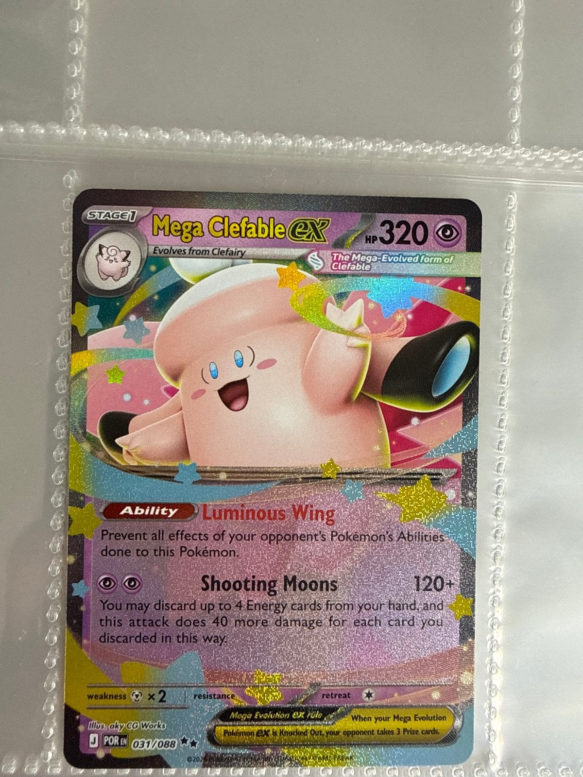 Mega Clefable EX Pokémon Kaart - Zeldzaam Foil, Ophalen of Verzenden, Zo goed als nieuw, Losse kaart, Foil
