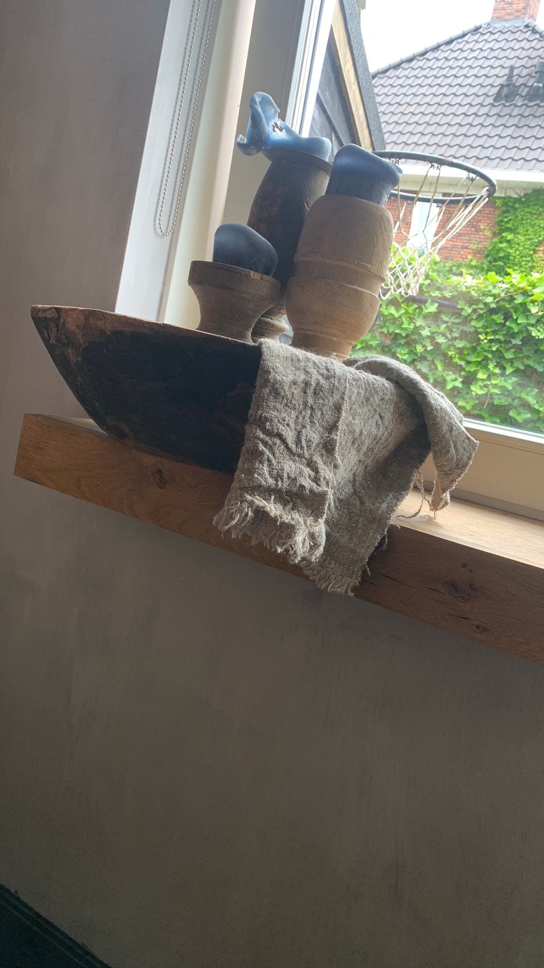 Landelijke hout trog schaal met 3 kaarsenstandaards sober, Ophalen of Verzenden, Zo goed als nieuw, Bruin, Hout