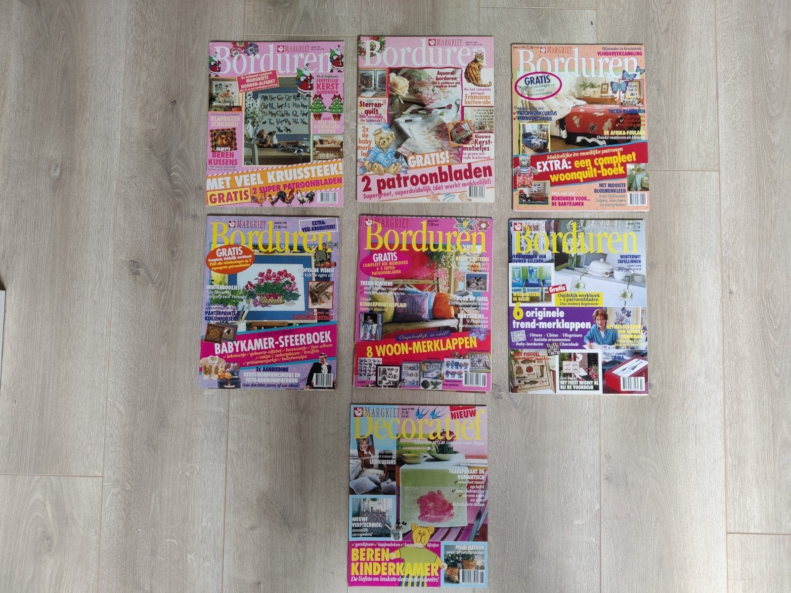 6 Margriet Borduren en 1 Margriet Decoratief 1994-1998, Ophalen of Verzenden, Zo goed als nieuw, Handborduren, Patroon
