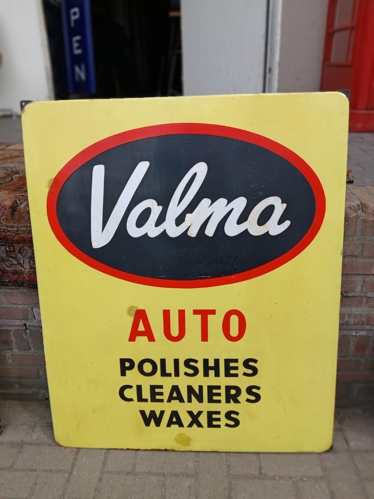 Emaille bord VALMA gesineerd Langcat Bussum, Ophalen, Reclamebord, Gebruikt, Valma
