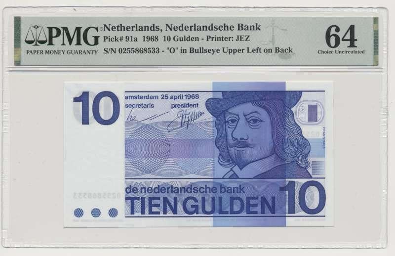 Nederland 10 Gulden 1968 Frans Hals met dubbele ovaal PMG64