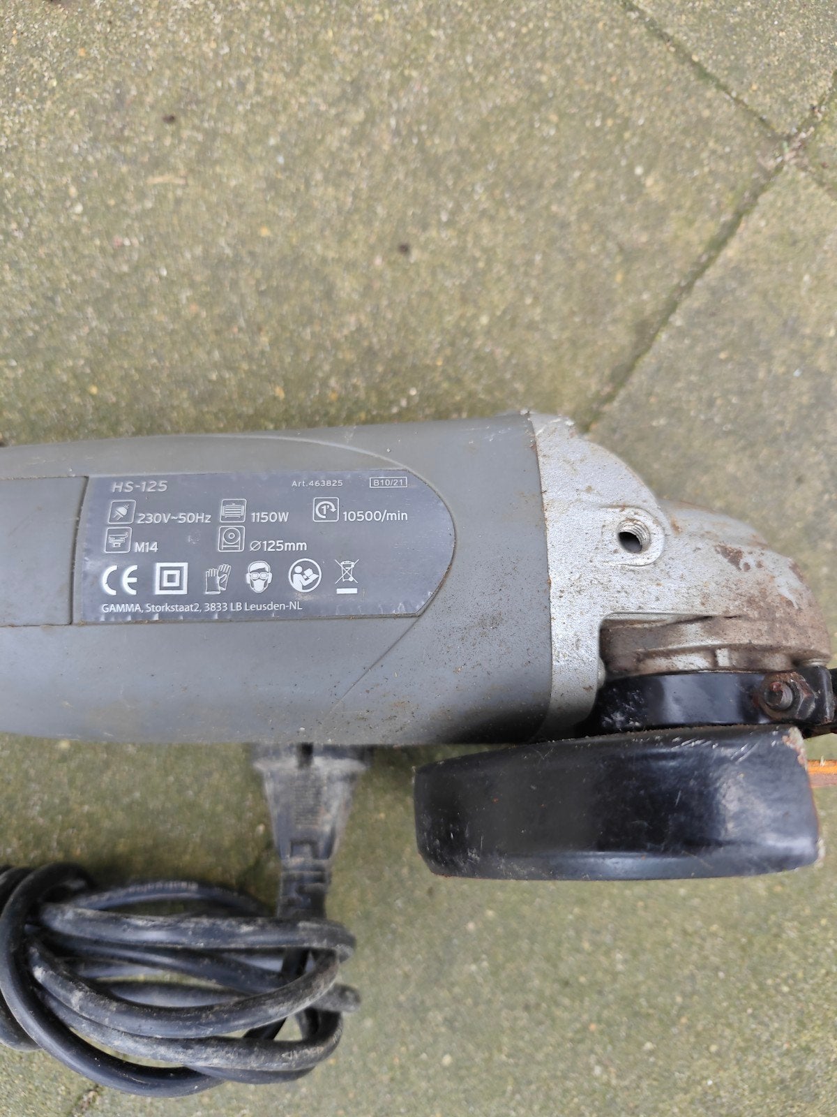 GAMMA HS-12S Haakse Slijpmachine 1150W, Doe-het-zelf en Verbouw, Ophalen of Verzenden, Gebruikt, 1000 watt of meer, Haakse handslijpmachine