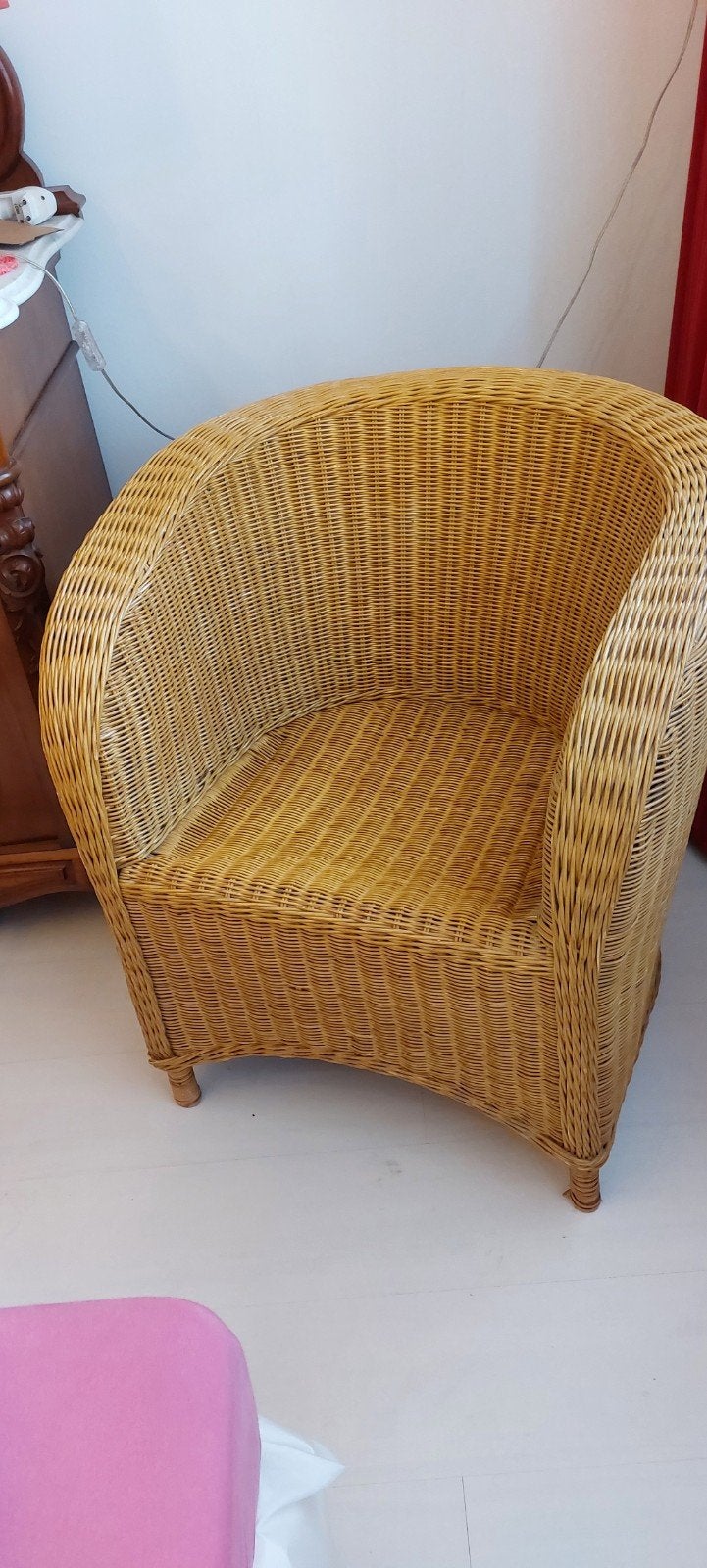 Rieten stoel/fauteuil rond, Ophalen, Zo goed als nieuw, Minder dan 75 cm, 50 tot 75 cm