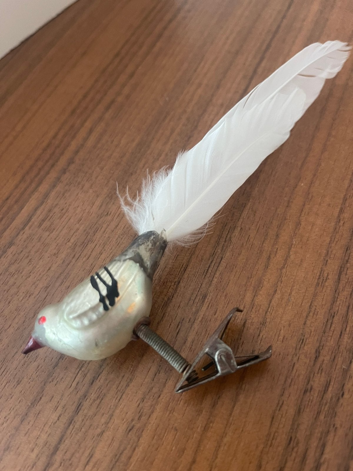 Vintage glazen kerstbal vogel op knijper (met defect), Ophalen, Gebruikt