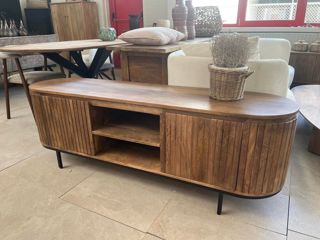 Magazijn leegverkoop tv meubel retro Remi mangohout ribbel, Hout, Nieuw, Ophalen of Verzenden, Info@wkhome.nl