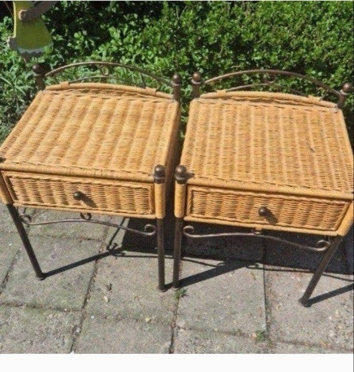 Set van 2 rotan (nacht)kastjes met lade, Ophalen, Overige materialen, Gebruikt, Minder dan 45 cm