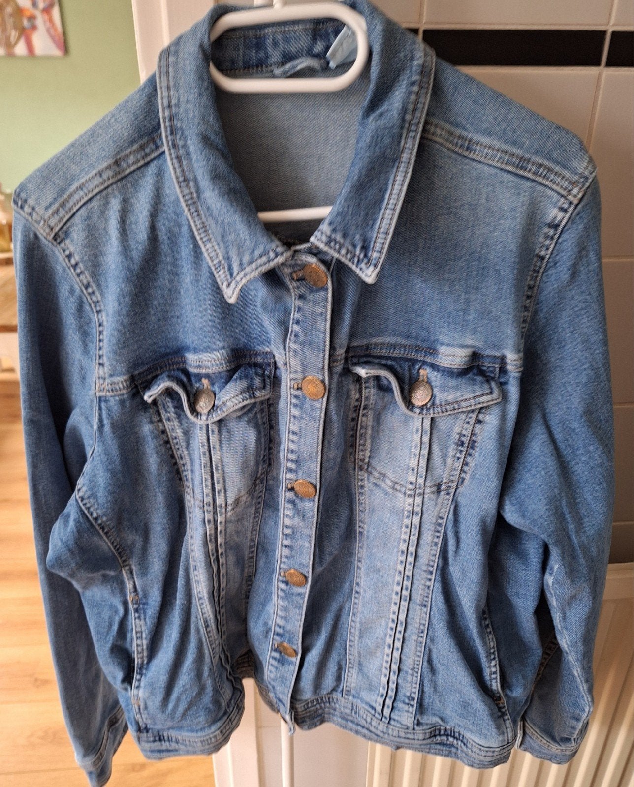 Blauw spijkerjasje in maat 50 van MS mode, Kleding | Dames, MS Mode, Ophalen of Verzenden, Zo goed als nieuw, Blauw