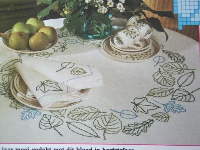 Borduurpatroon  Blad Bladeren op kleed  nr 8774, Verzenden, Nieuw, Handborduren, Patroon