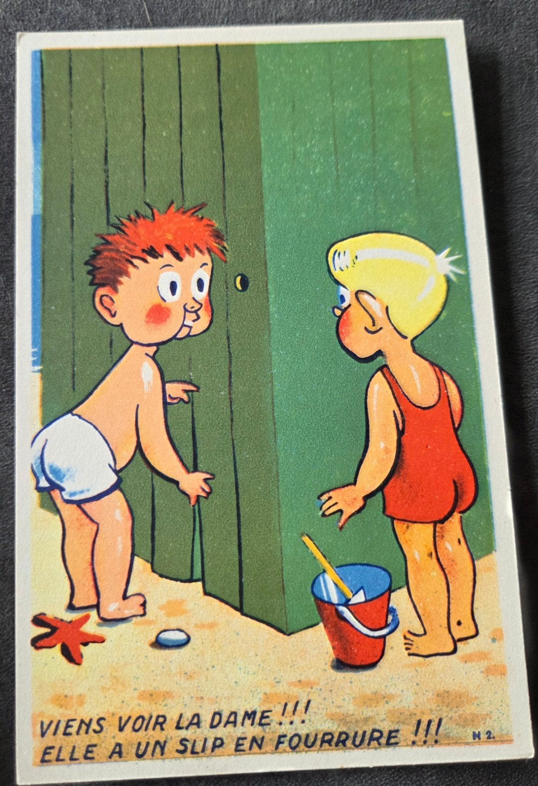 Twee kinderen bij een kleedhokje - Humor, Verzenden, 1940 tot 1960, Ongelopen, Kinderen
