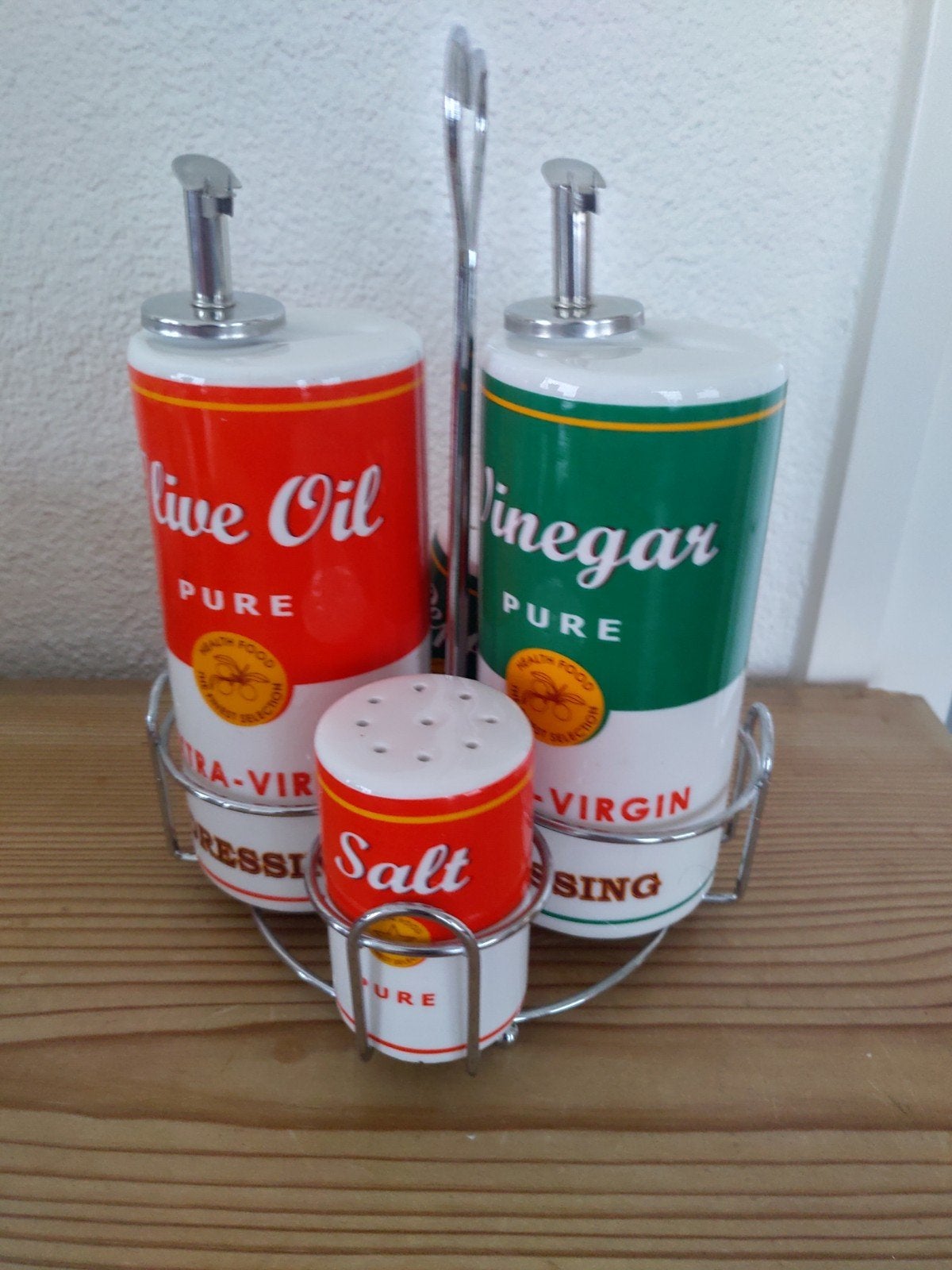 Vintage menageset Olie & Azijnstel met Zout & Peper, Ophalen of Verzenden, Steen/keramiek, Meerkleurig, Overige merken