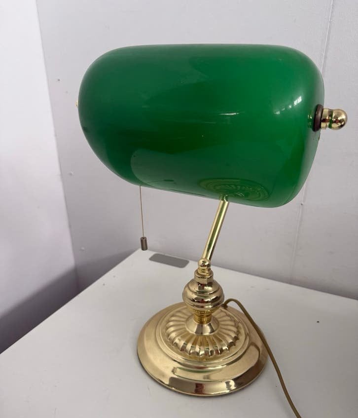 Klassieke Bankierslamp Groen met Messing Voet, Huis en Inrichting, Lampen | Tafellampen, Ophalen, Met schakelaar, Overige merken