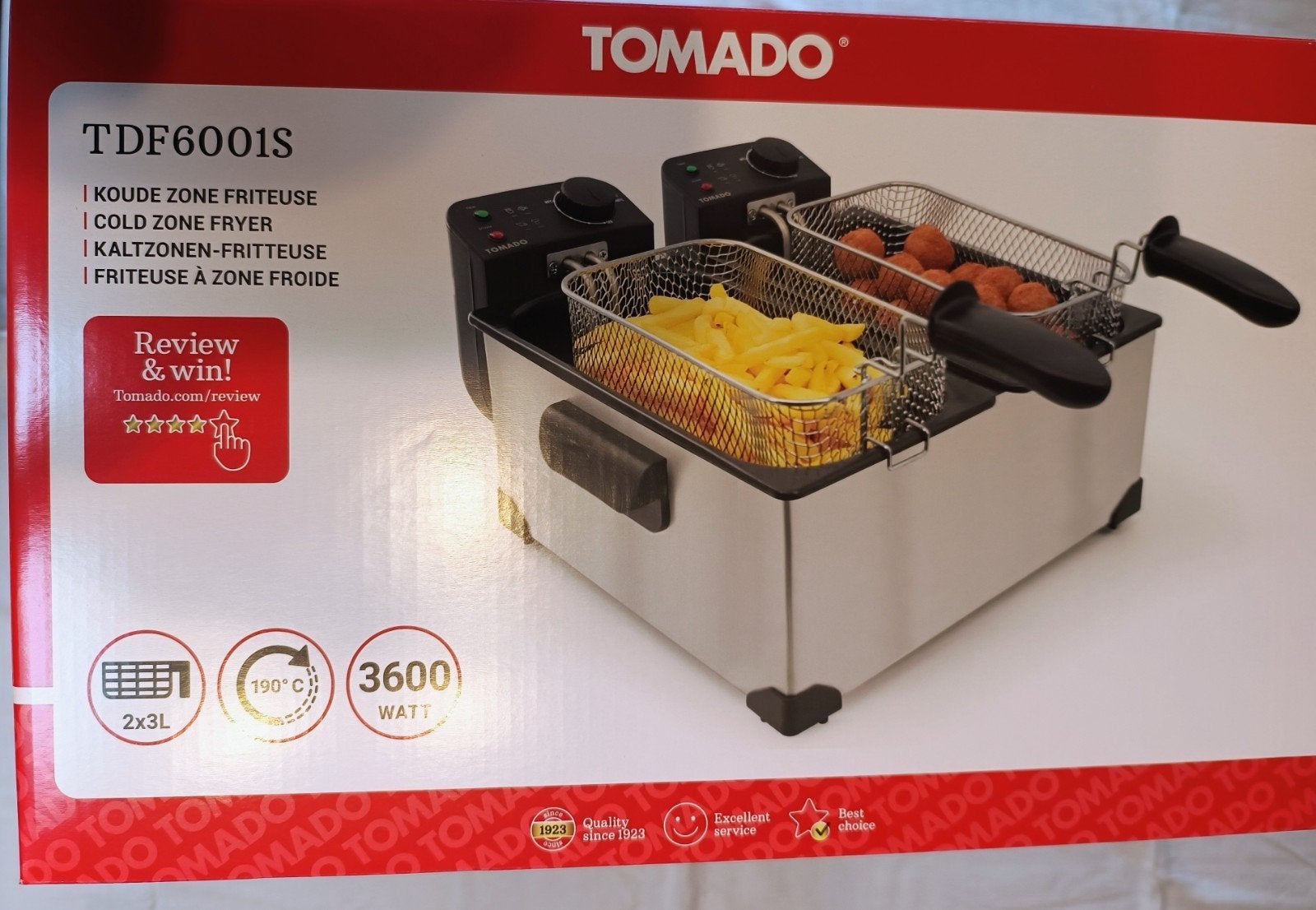 Tomado TDF6001S Dubbele Friteuse 3600W met Koudezones, 4 liter of meer, Ophalen of Verzenden, Zo goed als nieuw, Duo-friteuse