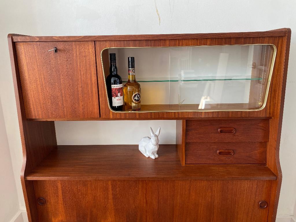 Puntgaaf highboard kastje met art-deco details vintage retro, Ophalen